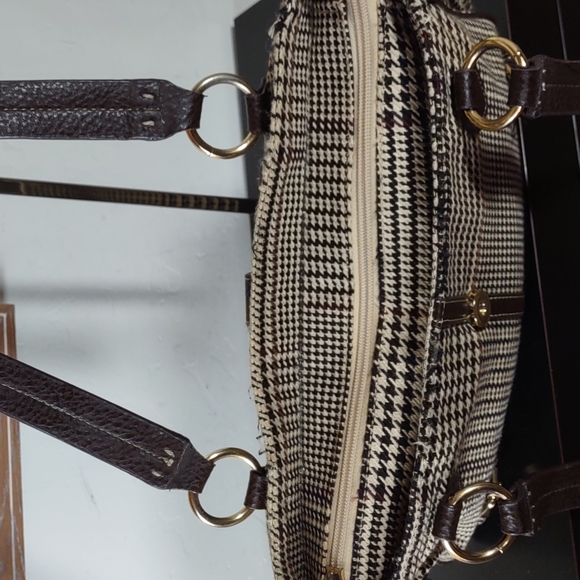 Chaps Bags Chaps Houndstooth Check Woven Fabric Shoulder Bag With Faux Leather Trim Poshmark